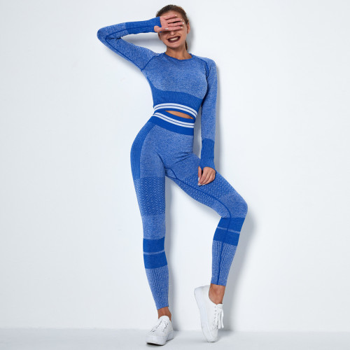Sports Blue Long Sleeve Yoga Pants Set