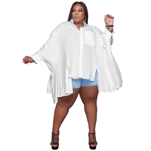 Plus Size White Loose Irregular Blouse