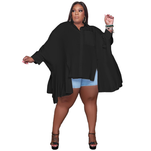 Plus Size Black Loose Irregular Blouse