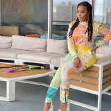 Colorful Paisley Print Zipper Bottom Sweatsuit Two Piece Set