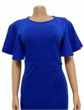 Professional Blue Ruffle Sleeves Pencil Office Dress
