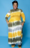 Plus Size Tie Dye Slit Maxi Shirt and Pants Two Piece Set