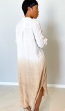 Elegant Gradient Long Sleeve Slit Long Blouse Dress