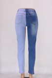Casual Color Block Patch High Waist Jeans