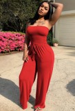 Red Sexy Fit-and-Flare Strapless Casual Jumpsuit