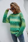 Multicolor Print O-Neck Drop Shoulder Pullover Sweater