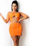 Orange Chains Sexy Cami  Crop Top and Zipper Skirt Two Piece Set