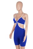 Blue Sexy Cut Out Cami Slim Fit Rompers
