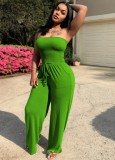Green Sexy Fit-and-Flare Strapless Casual Jumpsuit