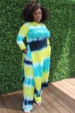 Plus Size Tie Dye Slit Maxi Shirt and Pants Two Piece Set