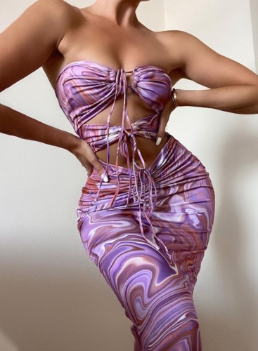 Print Sexy Cut Out Midi Dress