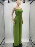 Green Sexy Fit-and-Flare Strapless Casual Jumpsuit