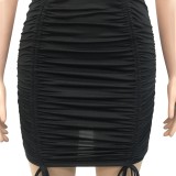 Sexy Black Cut Out Ruched Halter Backless Dress