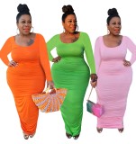 Plus Size Pink Ruched Long Sleeve Maxi Dress