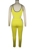 Yellow High Cut Sleeveless Drawstring Bodysuit and Matching Pants Two Piece Set