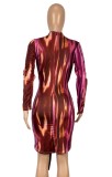 Print Deep-V Long Sleeve Asymmetric Dress