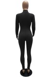 Black Zipper Long Sleeve Slim Fit Jumpsuit