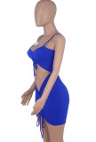 Blue Cut Out Scrunch Cami Slim Fit Dress