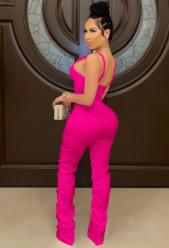 Pink Zipper Cami Crop Top and Pants Two Pieces