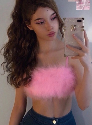 Pink Feather Sexy Halter Party Crop Top
