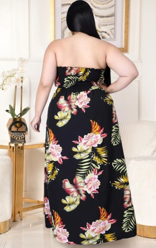 Plus Size Elasticated Straless Rompers Slit Maxi Dress