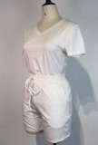 Casual White V-Neck Shirt and Shorts Tracksuit