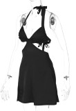 Black Sexy Cut Out Slit Halter Mini Dress
