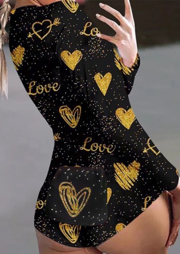 Heart Print Long Sleeve Rompers with Butt Flap