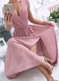 Pink Wrap Sleeveless Chiffon Slit Maxi Dress