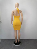 Cut Out Yellow Halter Scrunch Bodycon Dress