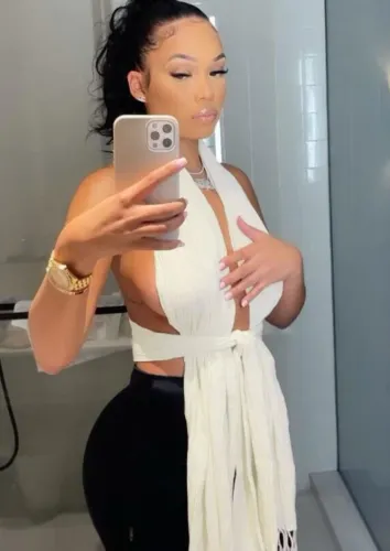 White Sexy Halter Fringe Top
