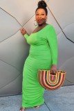 Plus Size Green Ruched Long Sleeve Maxi Dress