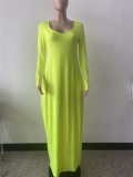 Green Long Sleeve O-Neck Elegant Maxi Dress