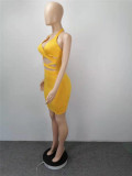 Cut Out Yellow Halter Scrunch Bodycon Dress