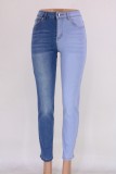 Casual Color Block Patch High Waist Jeans