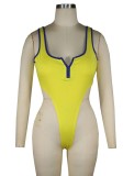 Yellow High Cut Sleeveless Drawstring Bodysuit and Matching Pants Two Piece Set