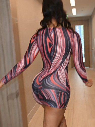 Sexy Print Long Sleeve Slim Fit Short Dress