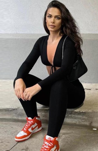 Black Crop Top and High Waist Pants Two Piece Set