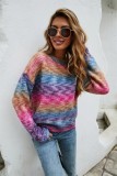 Rainbow Print O-Neck Drop Shoulder Pullover Sweater