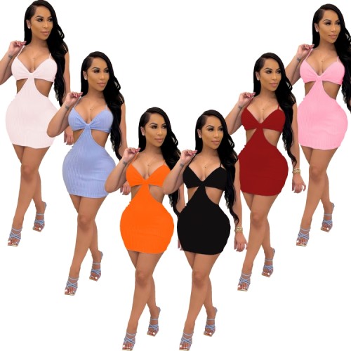 Pink Cut Out Ribbed Cami Bodycon Dress