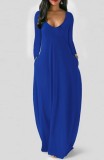 Blue Long Sleeve O-Neck Elegant Maxi Dress