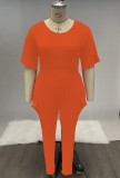 Plus Size Orange O-Neck 3/4 Sleeves Jumpsuit