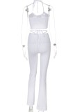 White Scrunch Halter Crop Top and Bell Trousers Two Pieces