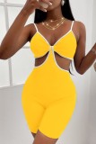 Yellow Sexy Cut Out Cami Slim Fit Rompers