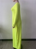 Green Long Sleeve O-Neck Elegant Maxi Dress