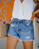 Casual Blue Fringe Denim Shorts