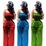 Blue Sexy Fit-and-Flare Strapless Casual Jumpsuit