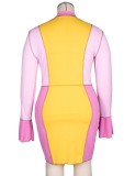 Plus Size Color Block Flare Sleeve Tight Dress