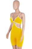 Yellow Sexy Cut Out Cami Slim Fit Rompers