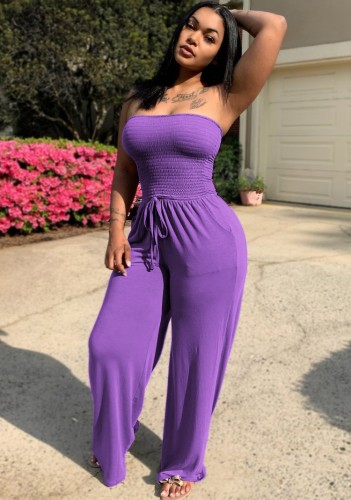 Purple Sexy Fit-and-Flare Strapless Casual Jumpsuit
